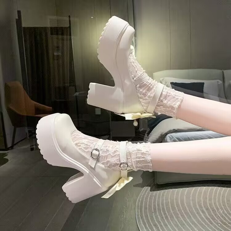 High Heeled Mary Jane Shoes Women's 2025 Spring New Japanese Jk Small Leather Shoes with Round Head Buckle Single-layer Shoes