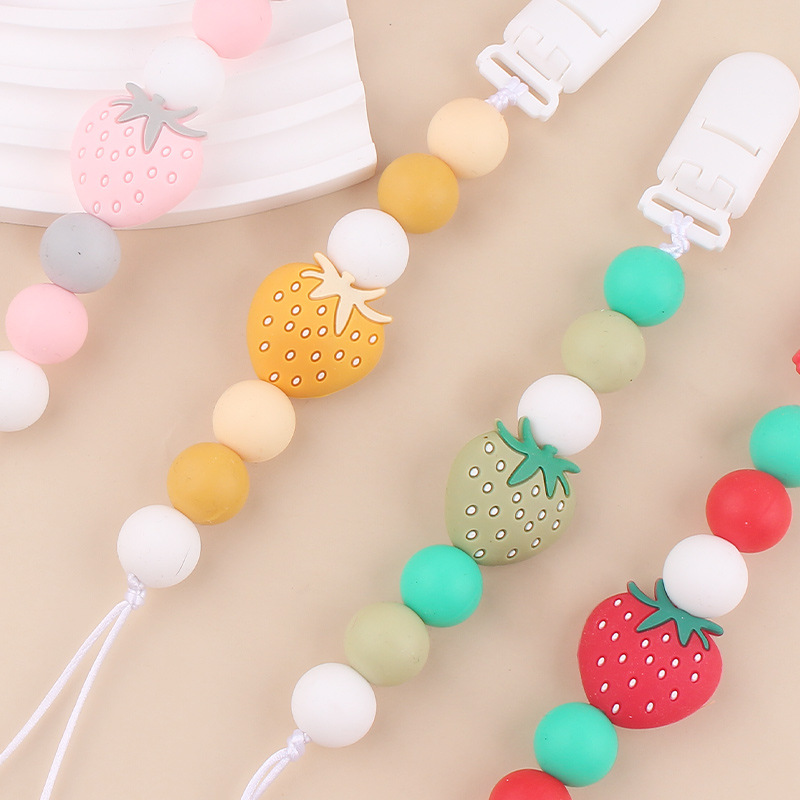 Nueva cadena de chupete de fresa de silicona para bebés de Amazon