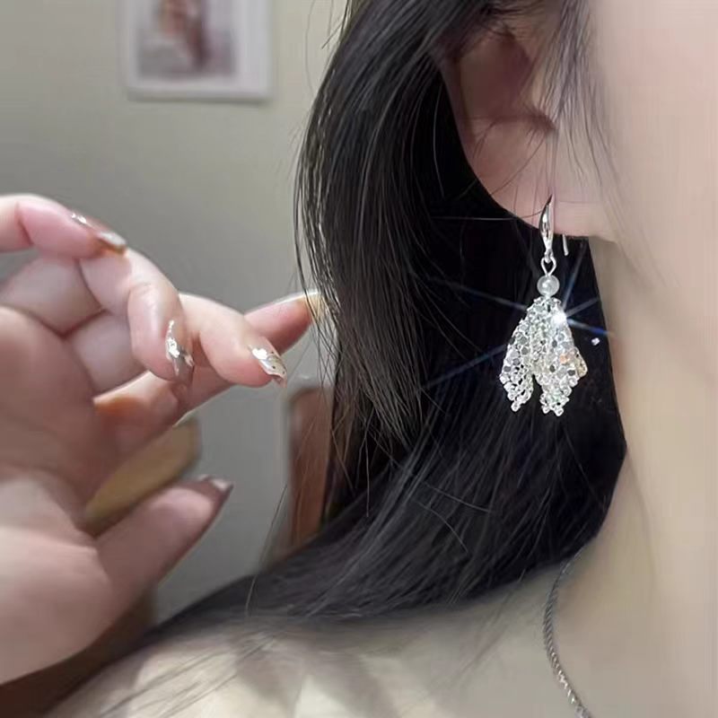 Escala plateada gancho de orejas con bordas pendientes lujosos de alta calidad super brillante pernos de cola de pez estilo francés largo cara pequeña orejas image 3
