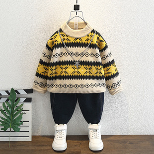 Boys' Sweater Late Autumn Thickened Winter 2024 New Children's Winter Base Shirt Autumn and Winter Western Style Top