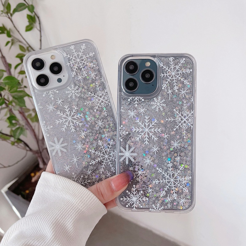 Suitable for iPhone 15 ProMax phone 14, Apple 13, Snowflake Christmas glitter powder, quicksand 11, protective case XR_voghion.com