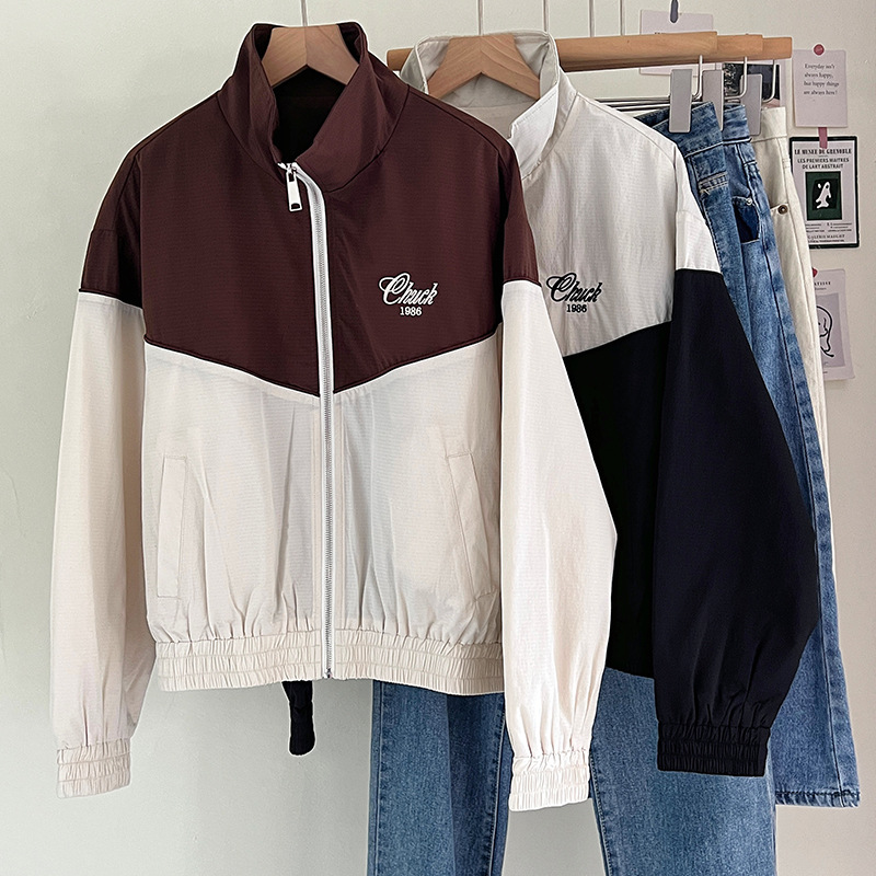 撞色拼接刺绣防风外套女设计感棒球服短外套女春秋冬韩版上衣