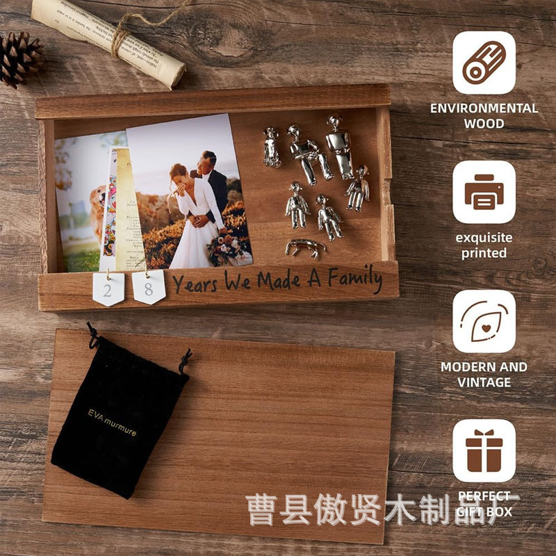 Creative New Wooden Photo Display Box Ornaments Memorial Photo Frame Wall Hangable Wooden Memory Storage Box
