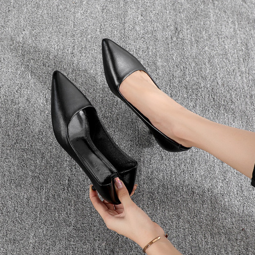 Stylish Women's High Heels  New Elegant Formal Pumps Pointed Toe Thin Heel Professional Work Shoes Black Leather Shoes
