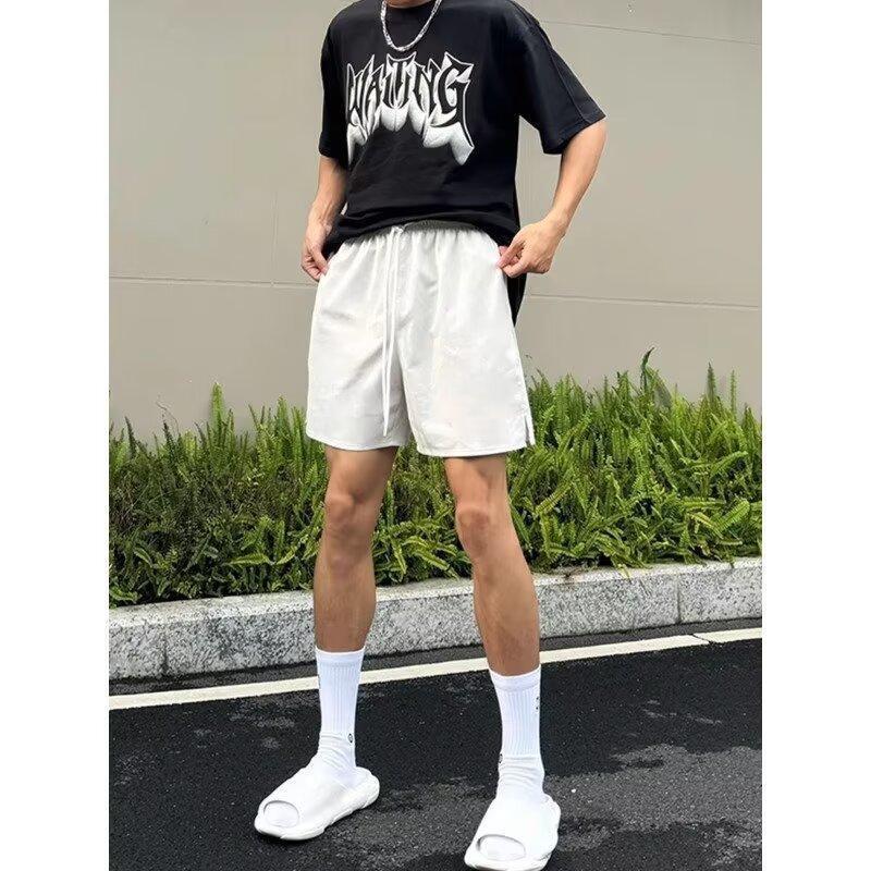Cross-Border Gray Nylon Quick-Dry Shorts for Men, Summer Fitness Basketball Sports Ice Silk Shorts, American-Style Knee-Length Shorts Cross-Border Gray Nylon Quick-Dry Shorts for Men, Summer Fitness Basketball Sports Ice Silk Shorts, American-Style Knee-Length Shorts