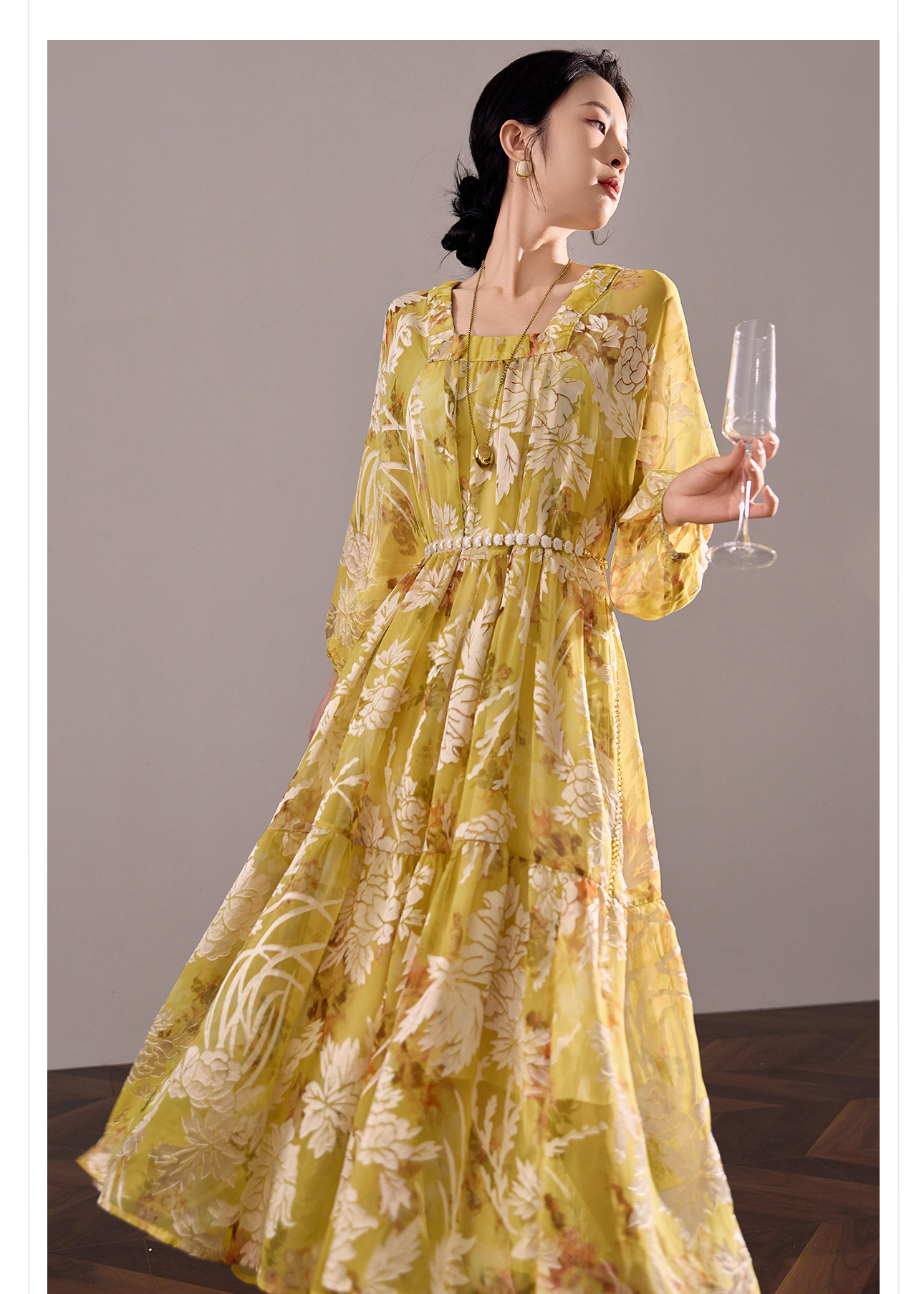 Váy maxi nữ phong cách Trung Quốc mới, chất rayon mềm mại, thiết kế suông rộng tôn dáng — màu vàng chanh chi tiết 12