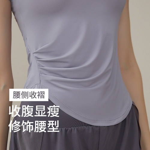 Women's Spring Summer Yoga Top Sexy Fitted Small V-Neck Short Sleeve Sports Fitness Quick-Dry Slimming Fitness T-Shirt