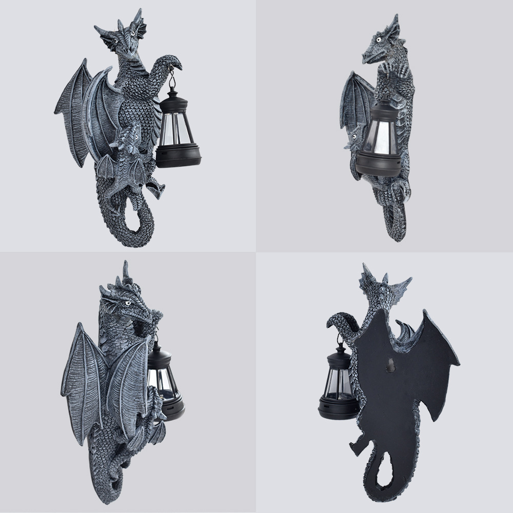 Solar Powered Dragon Wall Light Garden Sculpture Decorative Lamp_voghion.com
