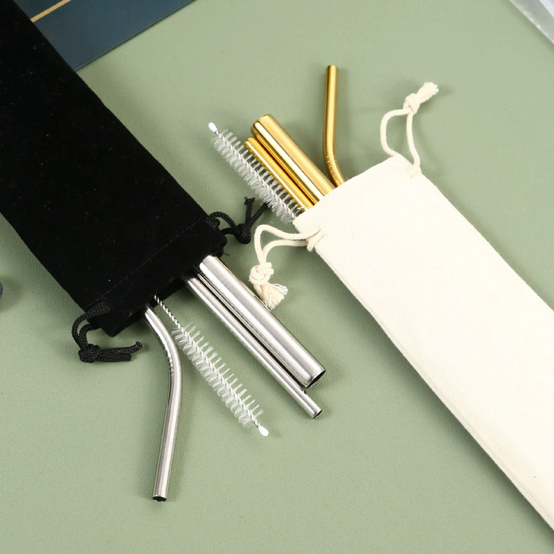 304 из нержавеющей стали соломенный костюм творческий цвет металла портативный соломенный подарок костюм для печати логотипа