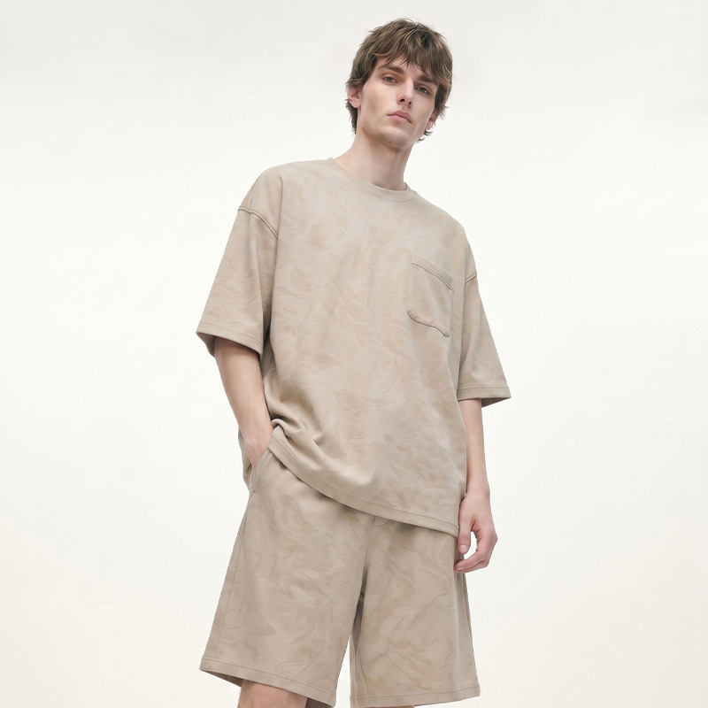 Men's Summer Short-Sleeved Shorts, 100% Pure Cotton, Casual Men's Loose-Fitting Home Wear, Men's Clothing That Can Be Worn Outside, All-Cotton Set