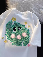 アメリカン ステッチ 半袖 男女兼用 夏用 重量植毛刺繍服 カップル ピュアコットン ヘビーウェイト コットン Tシャツ トレンド
