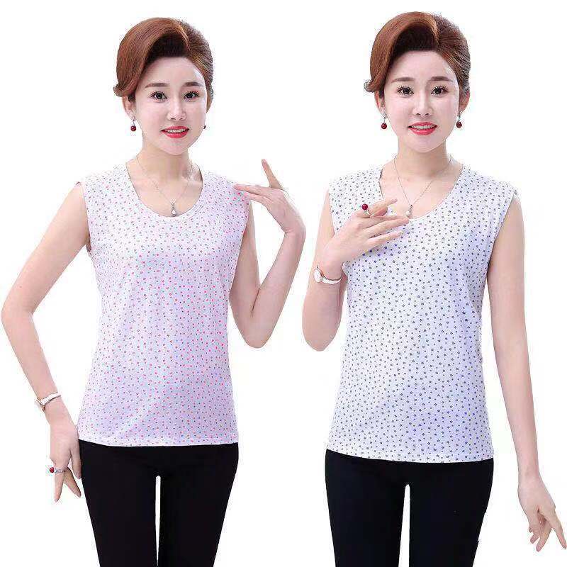 Middle-aged and elderly sleeveless cotton wide shoulder vest mother old lady undershirt loose bottoming summer thin women's underwear