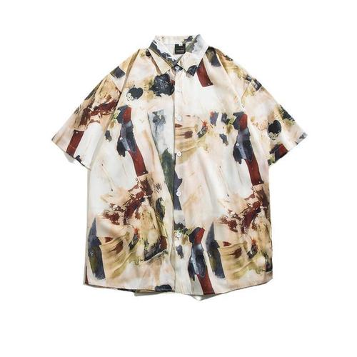 American Vintage Sunflower Hawaiian Cute Canton Style Loose Casual Short Sleeve Floral Shirt for Men and Women