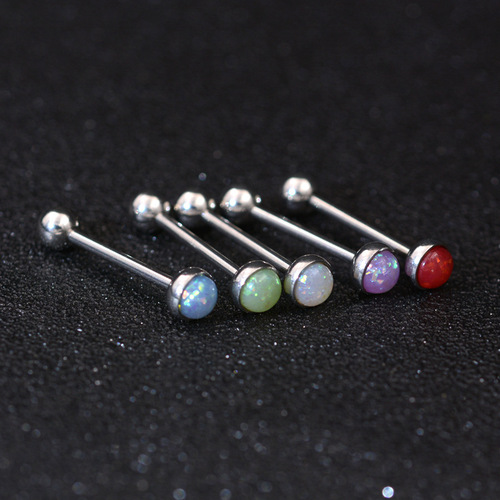 316L stainless steel 1.6*16*7mm Opal tongue ring body piercing jewelry Opal tongue nail