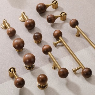 New Chinese Style Walnut Brass Cabinet Door Handle Wardrobe Cabinet Door Drawer Furniture Antique Style Ball Pendant Small Handle