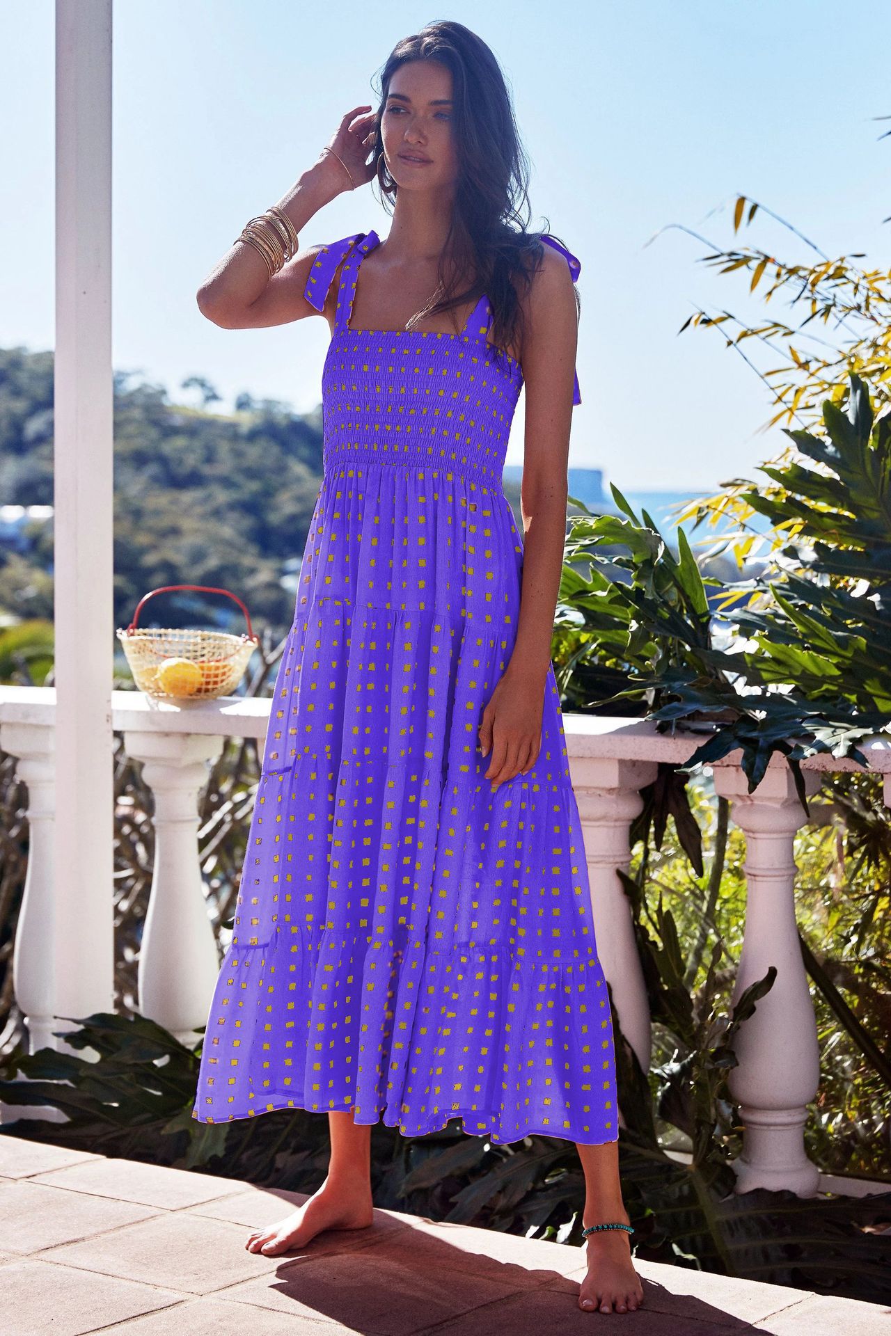 259g Weight Maxi Long Dress Dress Length Type Sleeveless Sleeve Length Regular Dress Dresses Type Regular Sleeve Sleeve Type Polyester Fabric Type High Waist Waist Line Daily Occasion Strap Neckline Regular Fit Fit Type Printing, Polka Dots Pattern Summer, Spring Season Women's Gender Elegant Style Wholesale Women's Elegant Printing Polka Dots Daily Strap Sleeveless Regular Dress 68