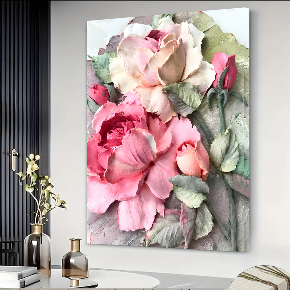 Wall Art Poster Flower Thick Oil Canvas Wall Decoration Wall Painting Living Room Bedroom Decoration Framed Painting Solid Wood