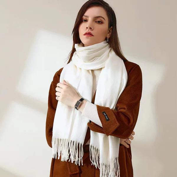 SKY White Scarf Winter Warm Solid Color All-match 2024 New Thickened Scarf Student Korean Style Dual-use Shawl