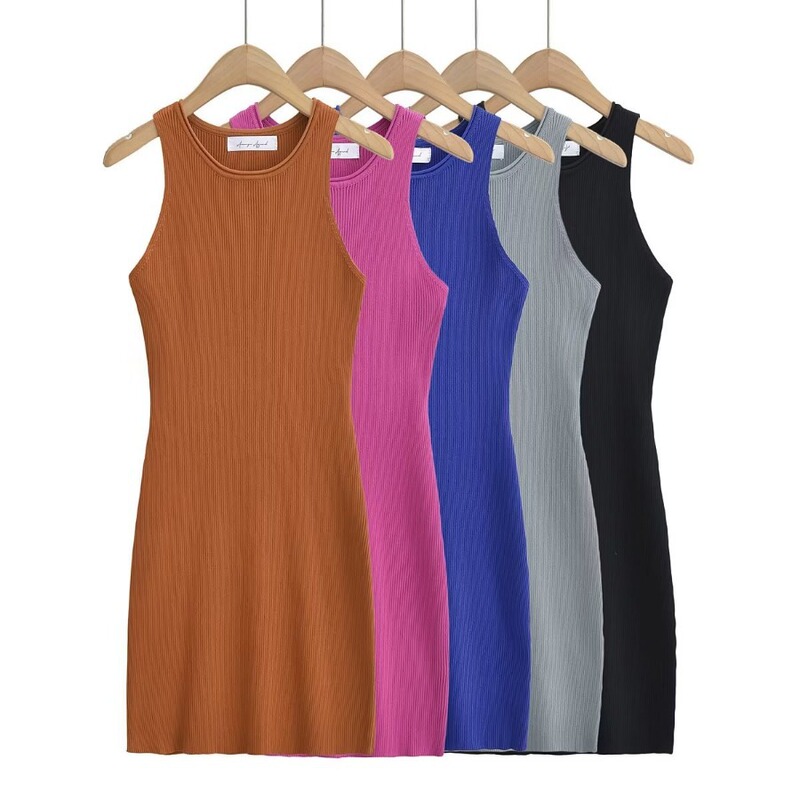 2023 Summer New Style Vacation Seaside Beach Style Knitted Bodycon Tank Dress Short Skirt Wholesale Fashion