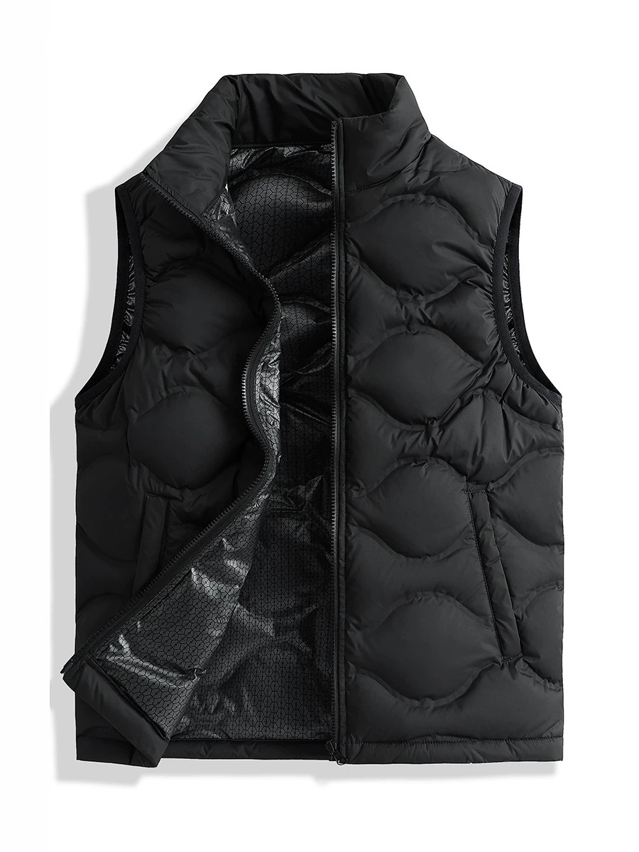 Chaleco de Plumas Ligero con Cuello Stand para Hombre de Poliéster Térmico para Uso Diario