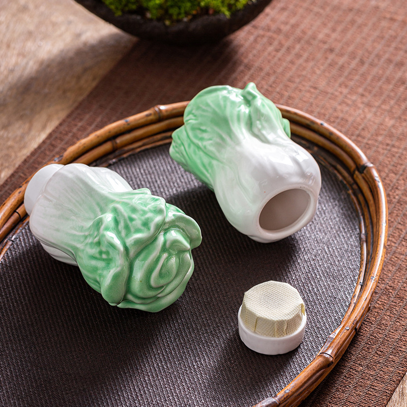 白菜陶磁器茶葉缶如意百財創意茶葉缶密封缶テーブルトップ置物茶葉缶アクセサリー缶|undefined