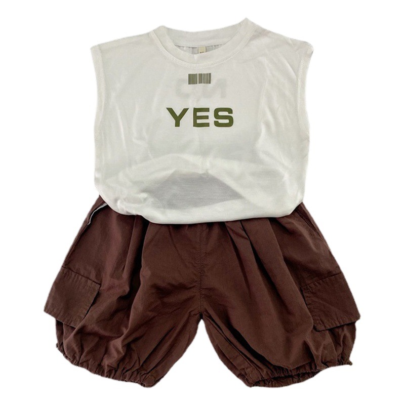 Chaleco para niños verano cobre amoníaco seda letras de los niños Chaleco transpirable estilo occidental niños y niñas cómodo algodón camiseta top
