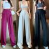 Thin trousers, suit, high waist, fitted, loose straight fit, suitable for teen