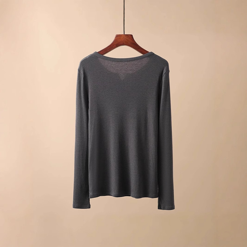 Autumn and Winter New Australian Wool Round Neck Bottoming Shirt Soft and Waxy Skin-Friendly Simple Wool Knitwear Women's Loose Long-Sleeved T-Shirt