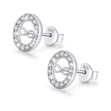 欧美时尚s925银满锆圆形圆圈8字耳环耳钉个性耳饰亚马逊气质饰品