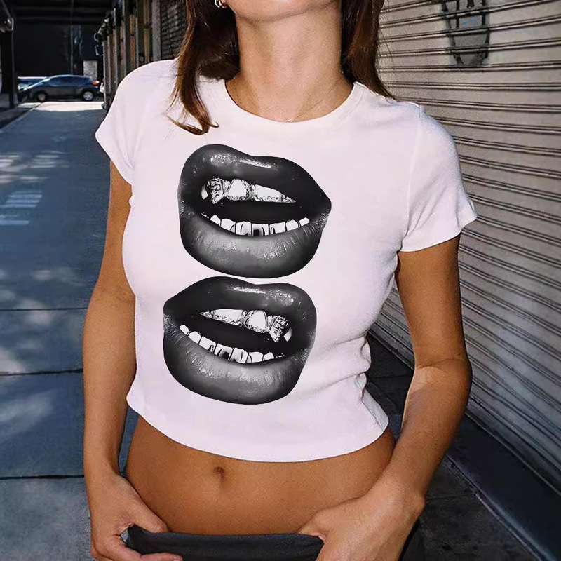 Cross-border foreign trade ebay Europe and the United States hot women's summer new sweet and spicy printed T-shirt personality dark style Y2K top