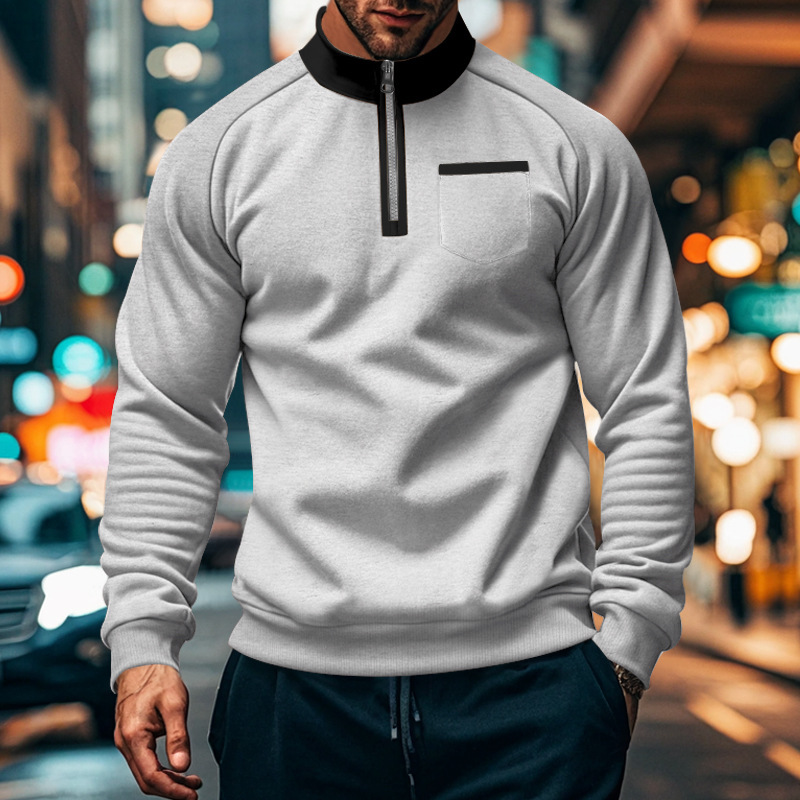 Men's Half Zip Sweatshirt With Stand Collar For Autumn And Winter_voghion.com