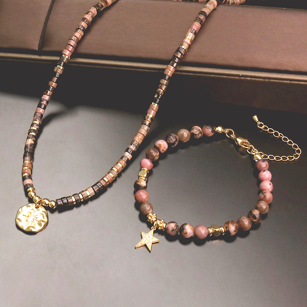 Fashion Pentagram Copper Plating Artificial Gemstones Bracelets Necklace
