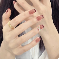 Social media star wear-on nails, honey bean French red false nails, detachable complete nail pieces, nail stickers