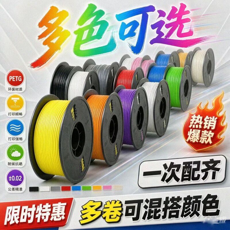 3D printing filament, PETG pure material, 1.75mm, 1KG per roll, compatible with Tuya and Creality, sourced directly from the factory, and available for export 3D printing filament, PETG pure material, 1.75mm, 1KG per roll, compatible with Tuya and Creality, sourced directly from the factory, and available for export