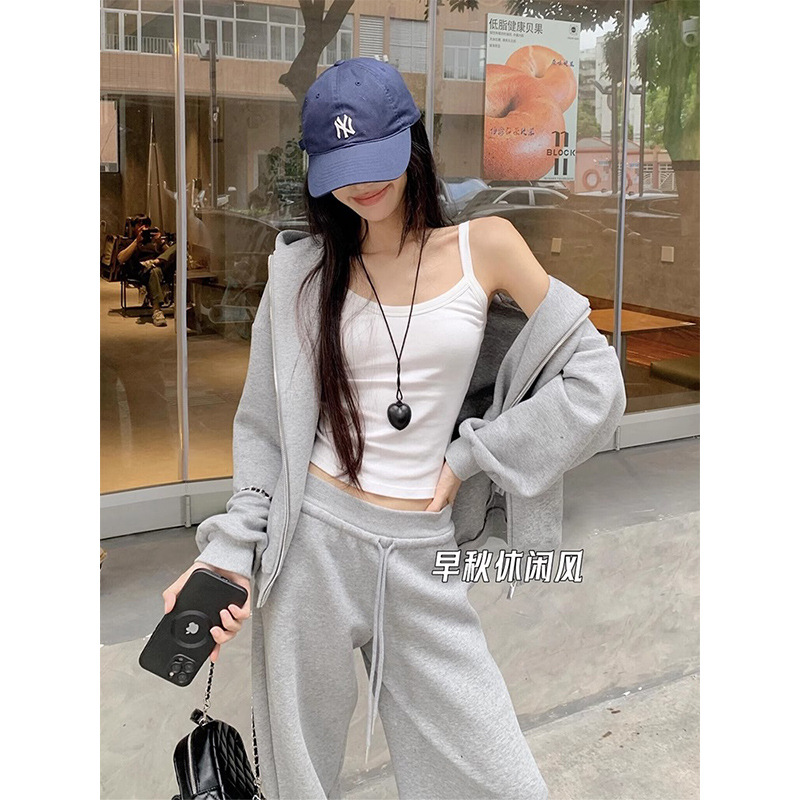 Pantalones grises de altura para mujeres extensión 165cm principios de otoño nuevo cintura alta sensación de caída casual pantalones de pierna pantalon