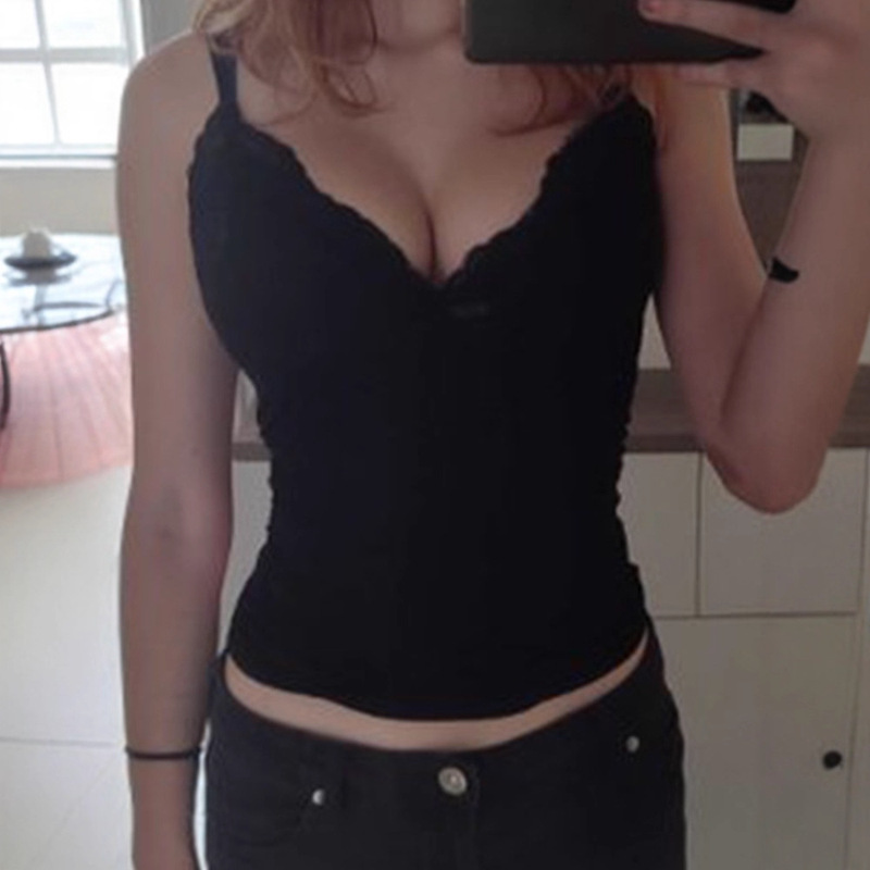European and American Y2K Lace Vest Solid Color Slim Fit Inner Layer Spliced French Style Women's Camisole Street Ins Cross-Border Wholesale