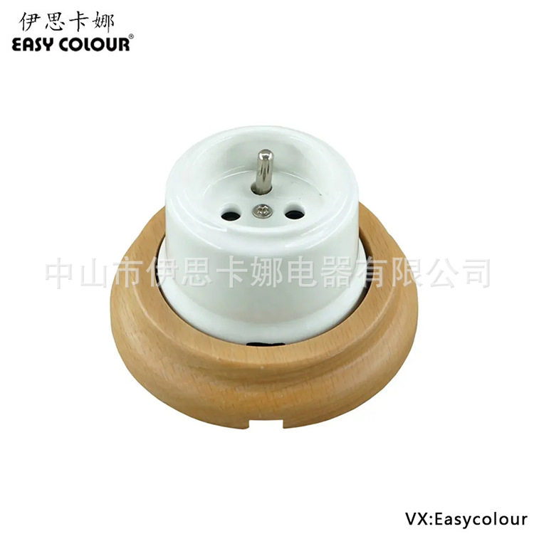 表面安装老式复古陶瓷瓷电气法式墙壁插座带木框