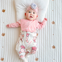 新生儿春秋季纯棉连体衣男女宝宝长袖外出卡通哈衣小灰爬服可代发