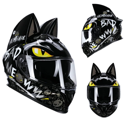 and Work Clothing, All-Season Bluetooth, Motosiklet kaskı (dəbilqə) - black-printed-cat-clear-lenses-s50-53cm