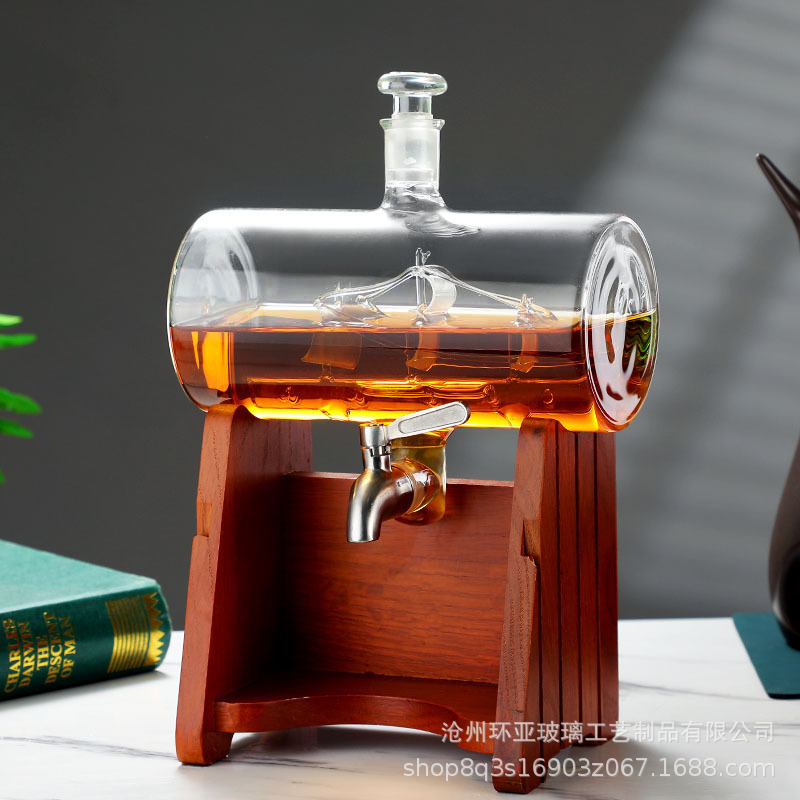 新款创意设计帆船造型酒桶醒酒器洋酒威士忌酒瓶酒具套装工艺酒瓶