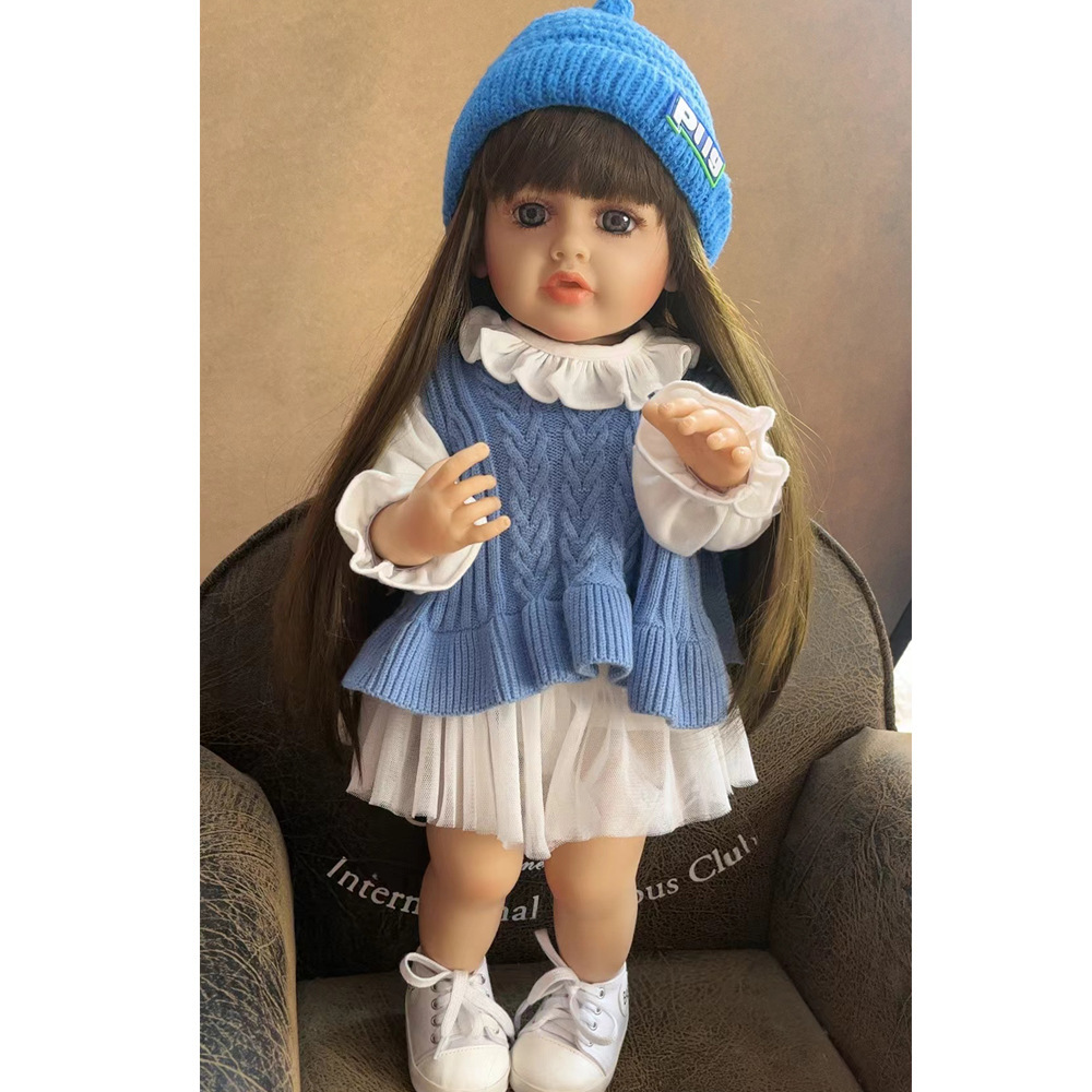 블루 스웨터 다크 브라운 눈 인형