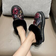 外贸大码包头半拖鞋女2025秋冬季新款保暖亮片懒人毛毛拖鞋