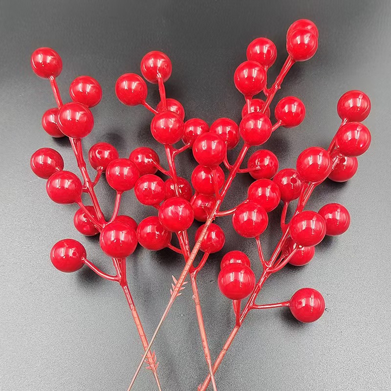 亚马逊仿真松柏支红浆果绿植组合 圣诞松针家居餐桌插花装饰摆件