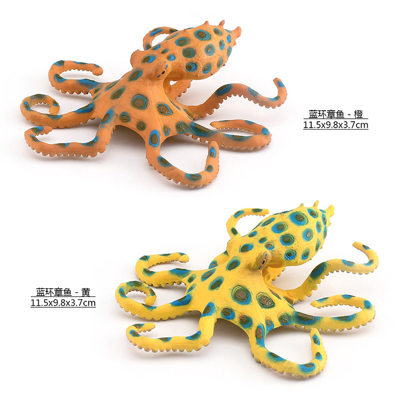 Simulación cognitiva infantil animal marino azul anillo pulpo modelo submarino criatura azul anillo estampado de leopardo pulpo adornos estáticos