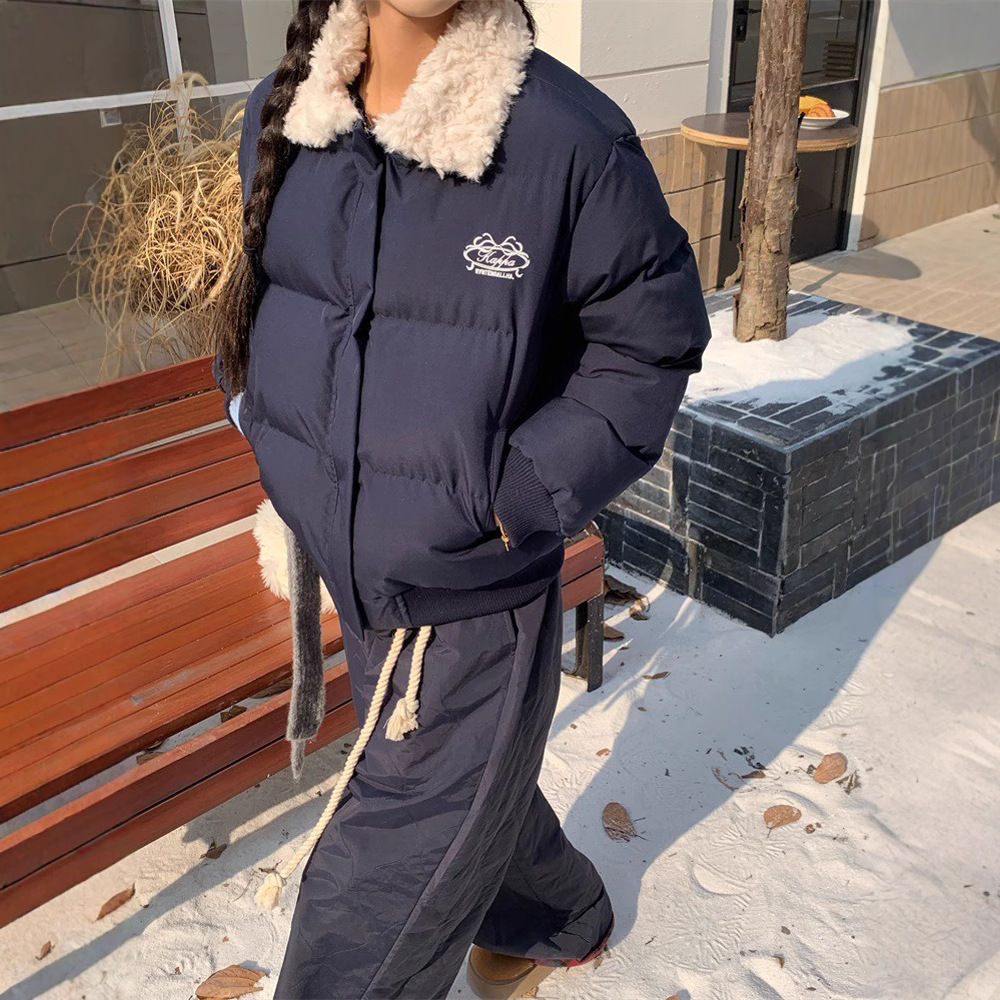 美式棉袄羊羔毛翻领短款2025棉服女小个子冬季加厚保暖棉衣外套潮