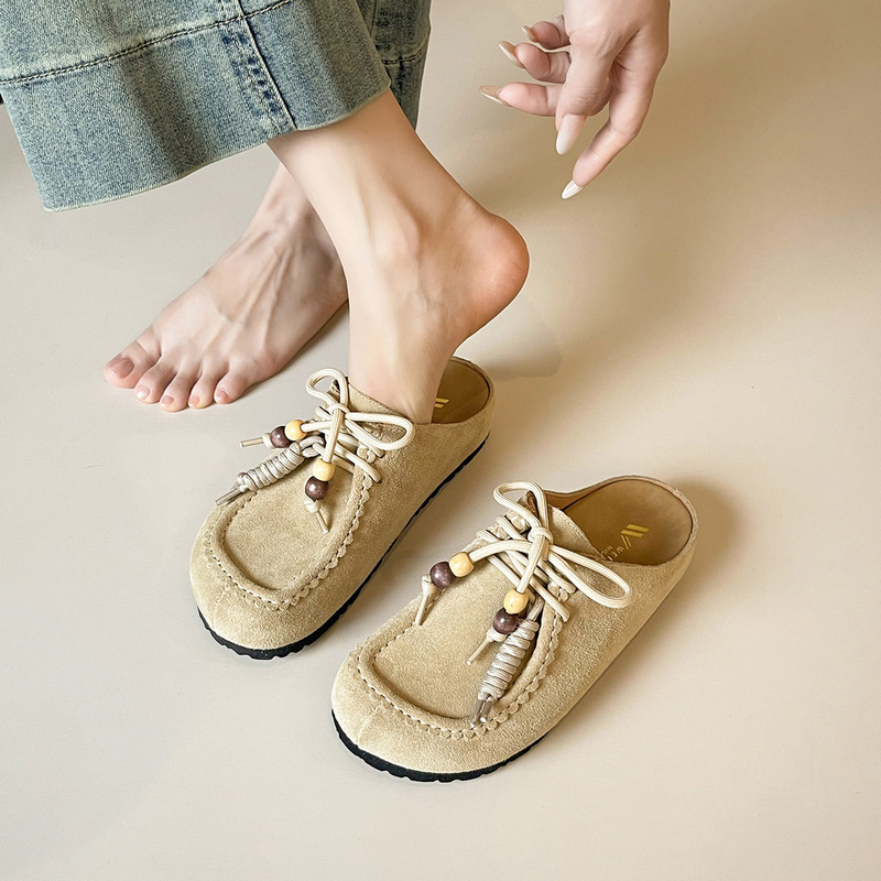 威威女郎 829-2牛皮厚底半拖鞋女外穿圆头博肯袋鼠鞋包头勃肯鞋女|undefined