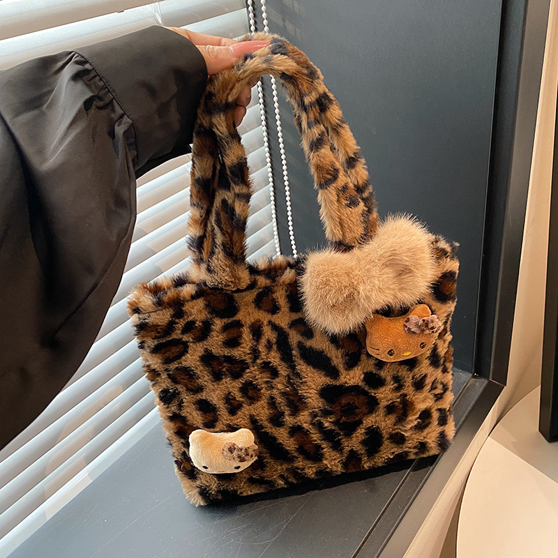 Moda nuevo Meirade peludo estampado Kitty bolso lindo bolso de viaje nicho antiguo sensación bolso de mano