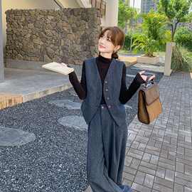 感马甲套装女初秋季新款韩系气质通勤阔腿裤两件套