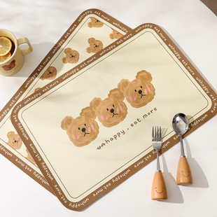 emo Bear Leather Placemat ins Style Heat Insulation Mat Advanced Sense Light Luxury Western Placemat Waterproof Office Desktop Mat