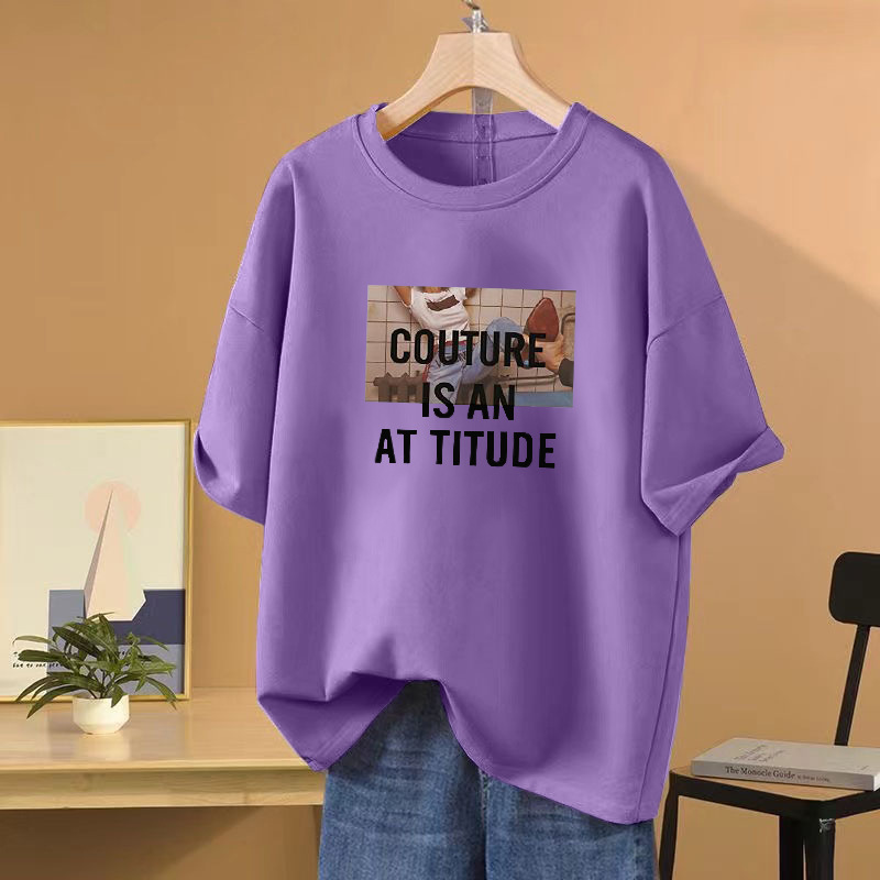 American Retro Loose-Fitting Pure Cotton Short-Sleeve T-Shirt for Women, New Summer Trendy Versatile Printed Round-Neck Half-Sleeve Top 4